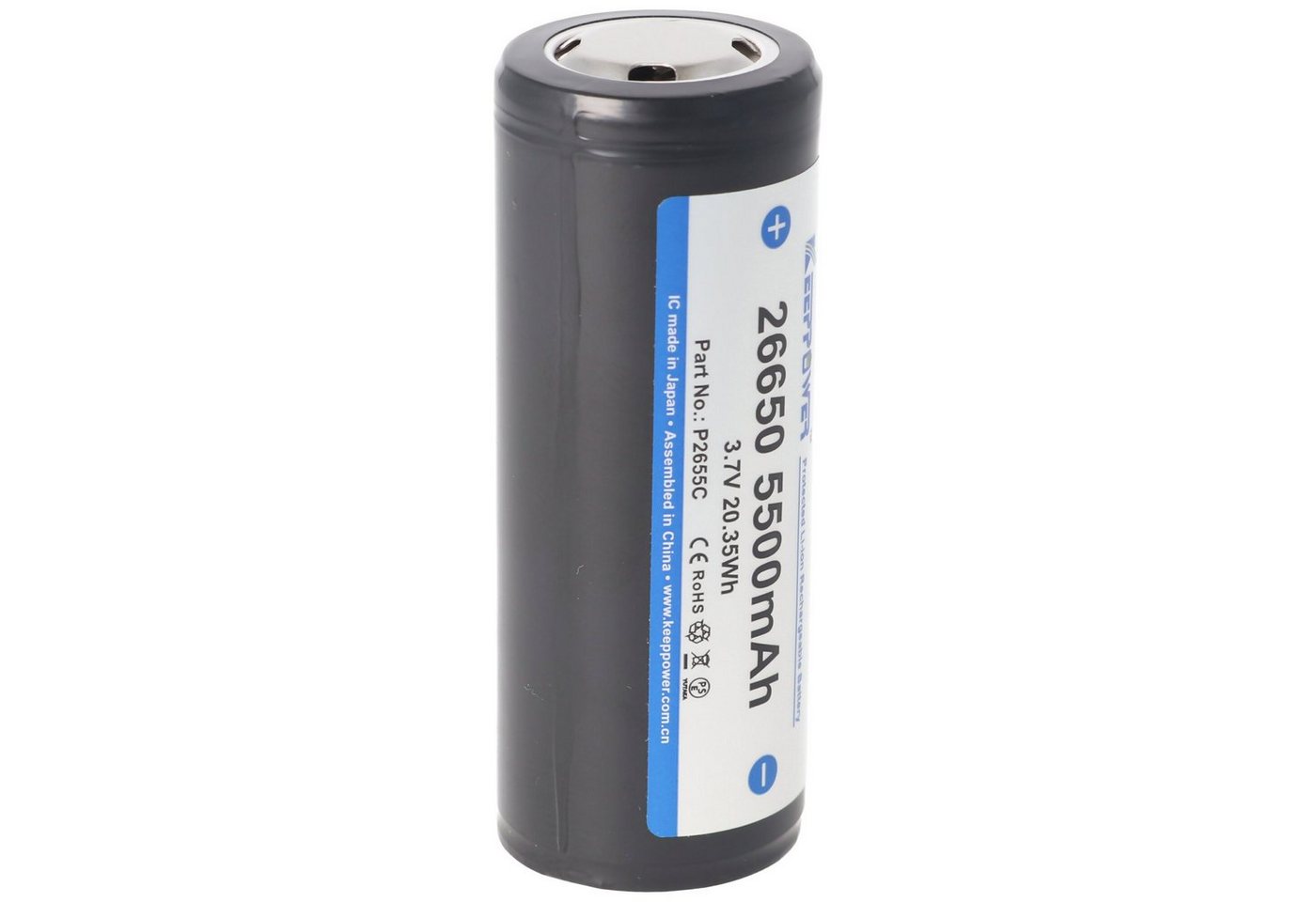 Keeppower Keeppower 26650 Li-Ion Akku 5500mAh, 3,6V bis 3,7V, Maße 69,9x26,5mm Akku 5400 mAh (3,6 V) von Keeppower