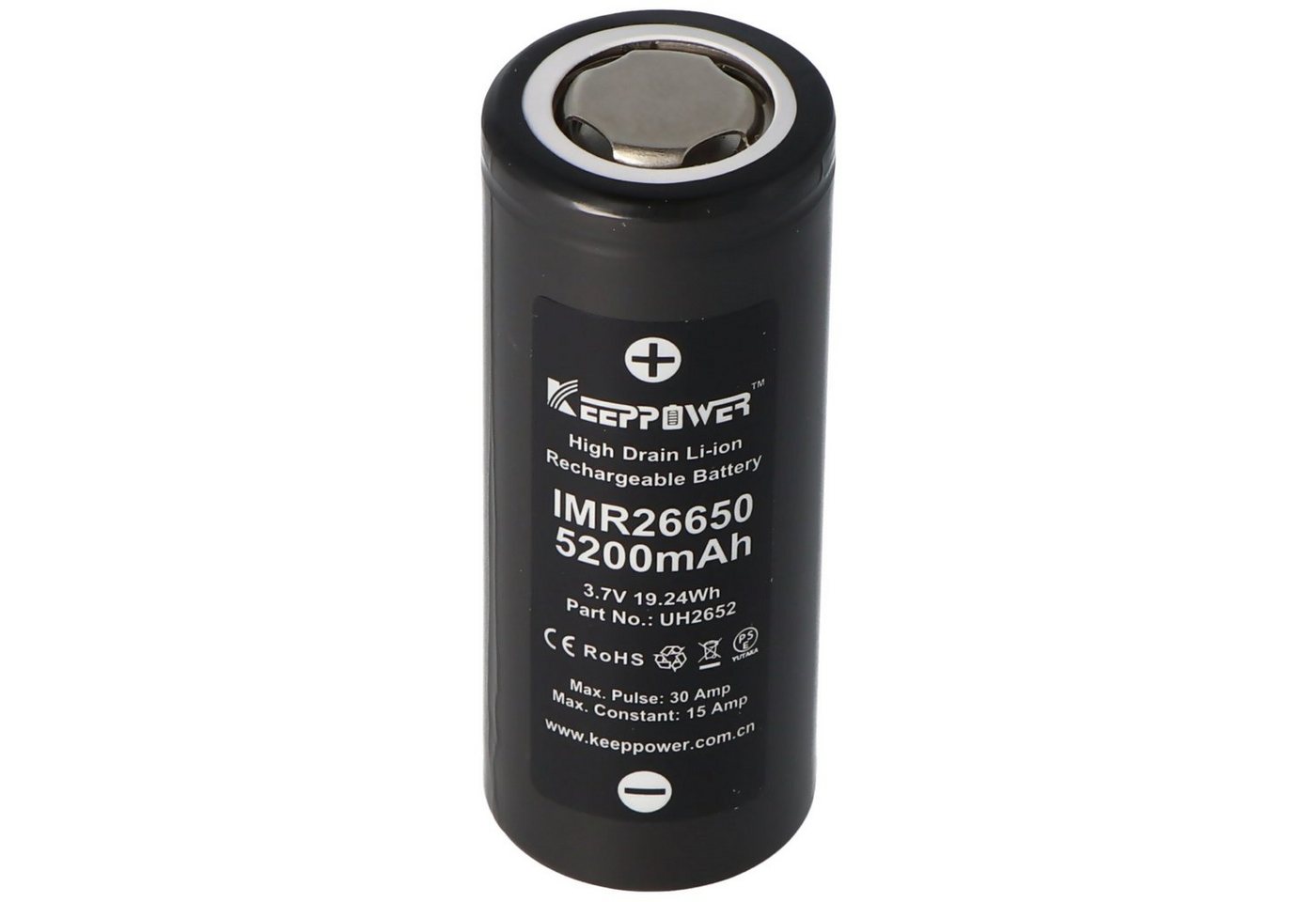 Keeppower Keeppower IMR26650 5200mAh, 15A, 3,6V - 3,7V Li-Ion-Akku, 67,2 x 26,5 Akku 5200 mAh (3,6 V) von Keeppower