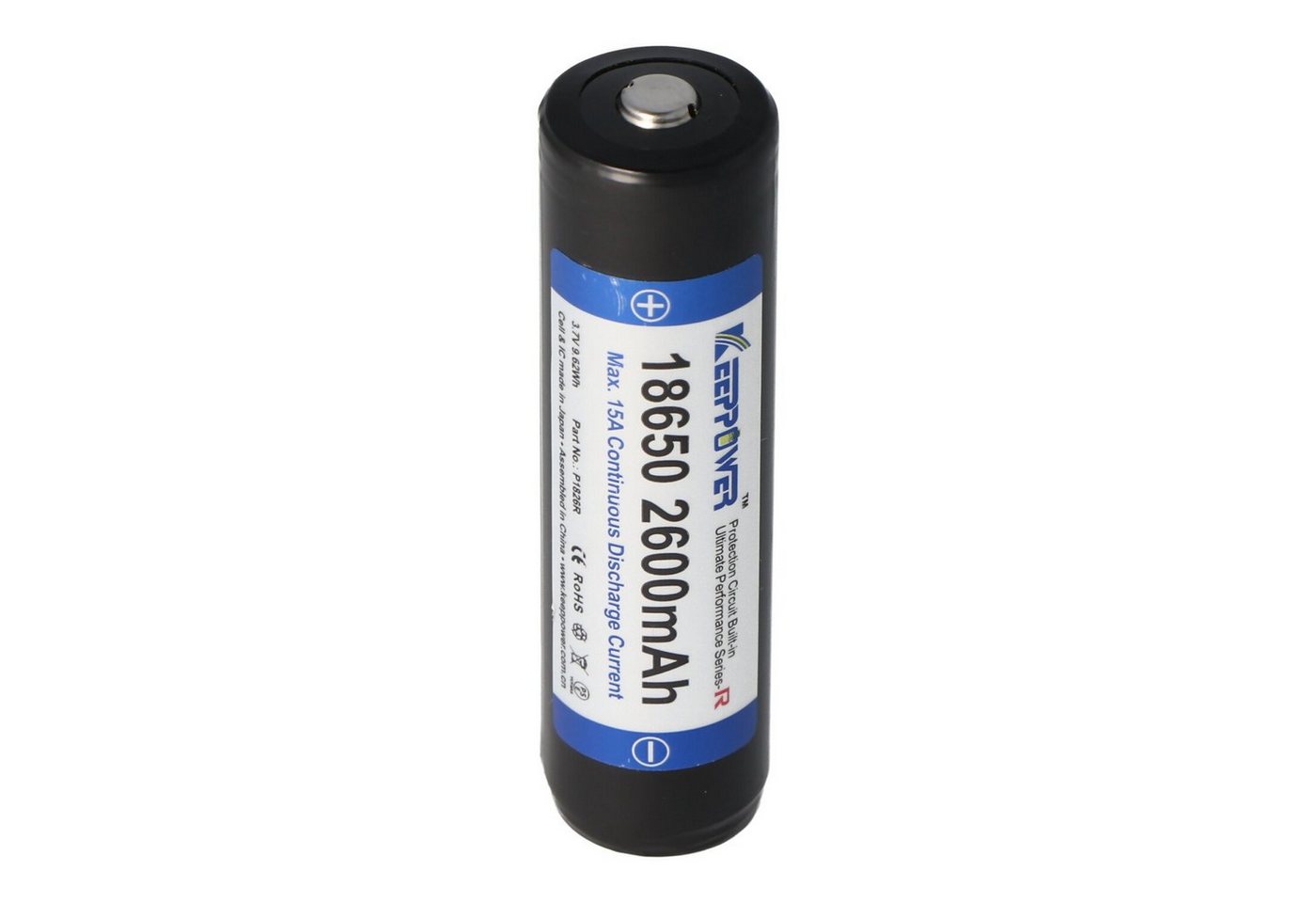 Keeppower Keeppower R 18650 2600mAh 3,6V - 3,7V Li-Ion-Akku geschützt (Pluspol Akku 2600 mAh (3,6 V) von Keeppower