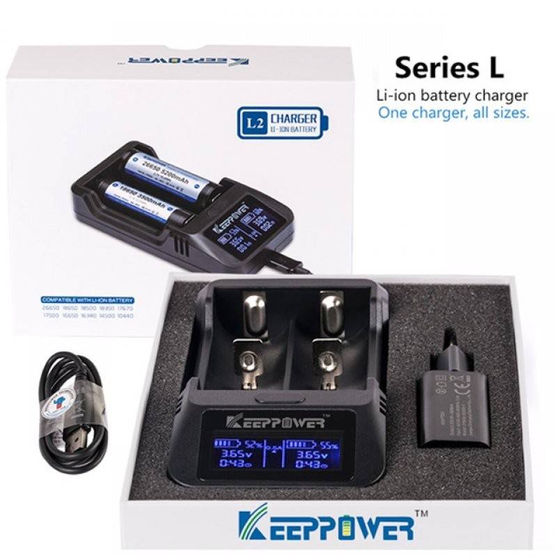 Keeppower LCD Li-Ion 2-Schacht-Ladegerät L2 für 10440, 14430, 14500, 14650, 16340, 18350 von Keeppower