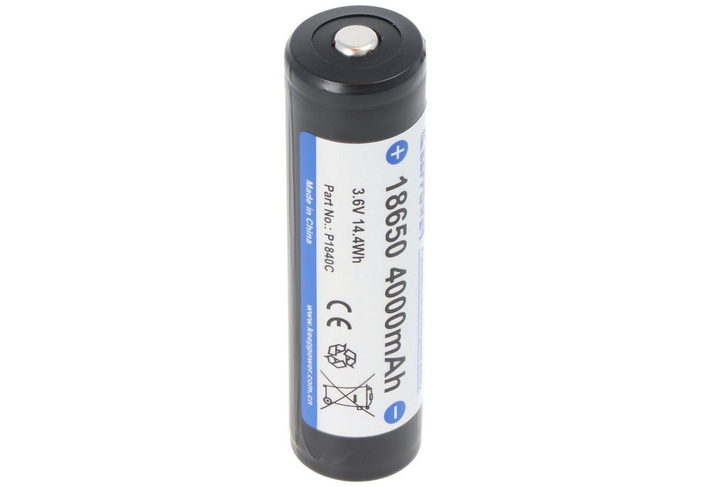 Keeppower Li-ion Akku 18650 4000mAh, 3,7V Li-Ion-Akku geschützt, Pluspol erhöht Akku 4000 mAh (3,7 V) von Keeppower