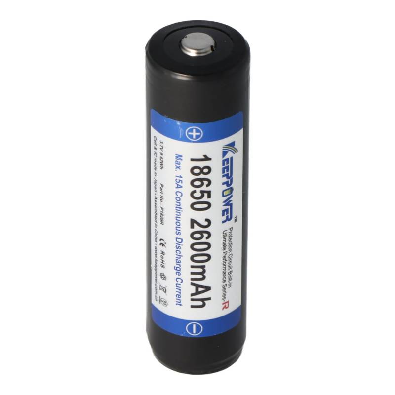 Keeppower R 18650 2600mAh 3,6V - 3,7V Li-Ion-Akku geschützt (Pluspol erhöht) von Keeppower