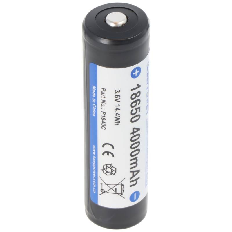 Li-ion Akku 18650 4000mAh, 3,7V Li-Ion-Akku geschützt, Pluspol erhöht, 69,2x18,7mm von Keeppower