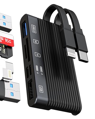 Adapter Kartenleser USB C Lightning Card (6in1) für Apple iPhone 15 für iPad MacBook Pro kompatibel für Samsung SD MicroSD USB 3.0 2.0 TF OTG Zubehör Computer Kamera Speicher Adapter von Kefiany