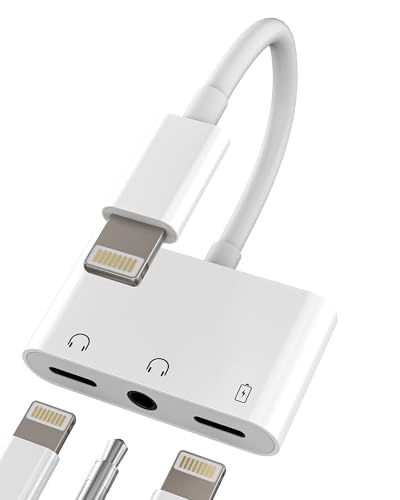 Adapter Lightning Jack Kopfhörer Aux Kabel (3 in1) 3,5 mm Audio Ladezubehör für Apple iPhone 14 iPad Ladegerät für Kopfhörer Kabel und Adapter Dual Headphone Splitter Auto Dongle IP-L+3.5 von Kefiany