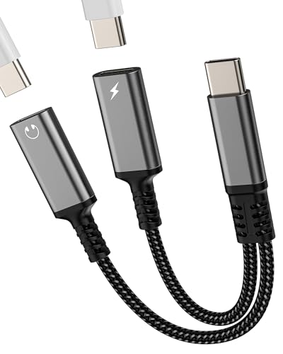 Adapter USB C Klinke (2 in 1) Dual Typ C Kopfhörer Ladegerät Kabel Anschluss für Apple iPhone 16 15 Pro Max Kopfhörer Stecker kompatibel mit Samsung S24 Kopfhörer Splitter für iPad Auto AUX DAC Audio von Kefiany