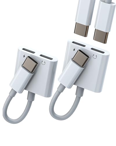 Kefiany USB C Kopfhörer (2 Stück) für Apple IPhone16 15 Dual Typ C Adapter Ladegerät Kabel Jack Splitter kompatibel mit Samsung S24 Telefon Kopfhörer AUX DAC Audio auf iPad Buchse Anschluss von Kefiany