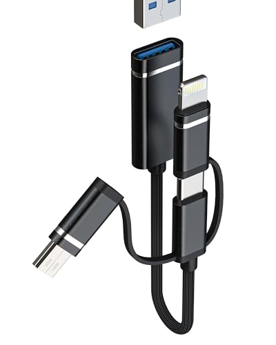 Adapter USB C Lightning Micro USB Stecker auf USB-A Buchse (3 in 1) OTG 3.0 Kabel für iPhone 16 15 14 für iPad Typ C Stecker Anschluss kompatibel mit Samsung Audio-Player Externer USB-Stick PC Tablet von Kefiany