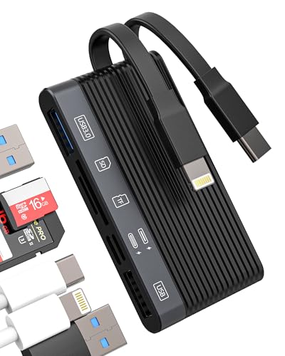 Adapter USB C Lightning auf USB (6 in 1) SD-Kartenleser Micro SD USB OTG 3.0 2.0 für iPhone 16 15 14 Pro TF-Speicher Compact Flash für Apple kompatibel mit Samsung Charge für iPad Kamera von Kefiany