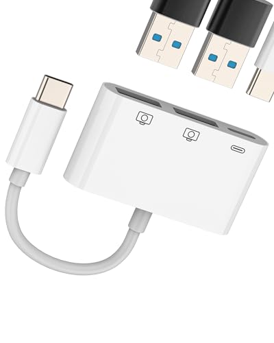 Adapter USB C auf USB OTG (3 in 1) Dual Port USB 3.0 und Anschluss Ladegerät Typ C für iPhone 16 15 für iPad Pro kompatibel mit Samsung Tablet Stick Kamera Splitter Schnellladung Kabel von Kefiany