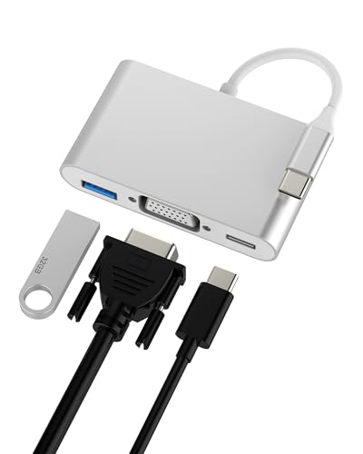 Adapter USB C auf VGA USB OTG 3.0 (3-in-1) für Apple Typ C Ladegerät für iPhone 16 15 Pro Max für iPad Thunderbolt MacBook DisplayPort TV kompatibel mit Samsung S24 Display Fotos Stick von Kefiany
