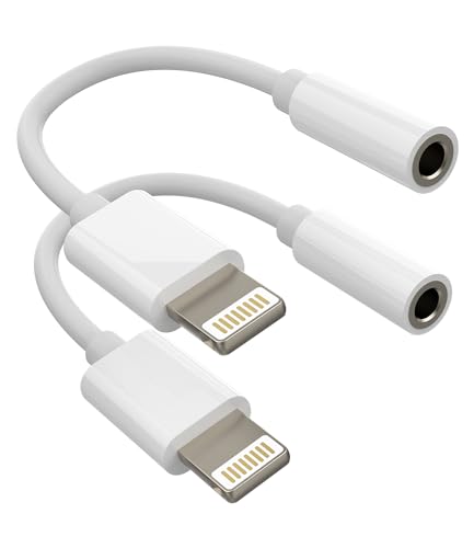 Kefiany Lightning auf 3,5 mm Adapter (2 Pack) für Apple iPhone 14/13/12/11/X/8/7/SE/SE2 Pro Max und iPad - 24 Bit/192 kHz Klangqualität - Plug-and-Play - 2 Ports - Kopfhörer Adapter von Kefiany