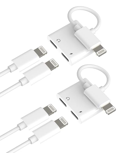 Doppelter Lightning-Adapter für Kopfhörer (2er-Pack) Audio-Klinkenanschluss für iPhone 14 13 12 Aux-Ladegerät, MFI-zertifiziertes für Apple-Zubehör Auto für iPad Kopfhörer Lightning-Mikrofon-Adapter von Kefiany