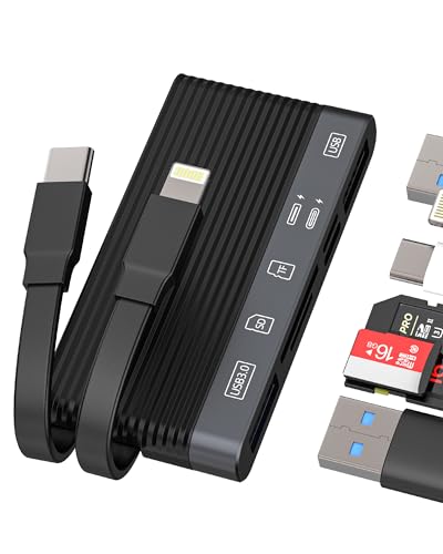 Kartenleser USB C Lightning auf SD (6in2) USB OTG 3.0 Adapter Micro SD TF Card Reader für iPhone16 15 14 für iPad Typ C Ladegerät Kabel für Apple Kamera, Fotos, Memory Android, kompatibel mit Samsung von Kefiany