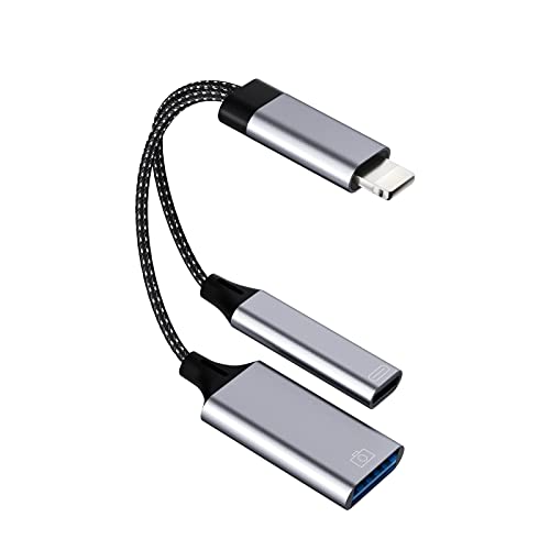 Lightning USB Adapter(2in1)iPhone Klinke OTG für USB Stick Kartenlesegerät Tastaturen Kamera Kartenleser Maus Hub Zubehör Ladekabel Schnellladegerät Stecker 14 13 12 11 Pro Max 8 7 Plus X Ipad ip-USB von Kefiany