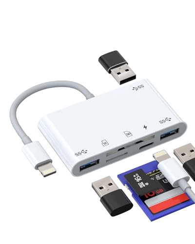 Lightning USB Adapter(6 in 1)für iPhone 14 SD Speicherkarte Kartenleser Micro SD TF Card Reader OTG 3.0 Externer Speicher Digital Kamera Karten Kartenlesegerät für Apple Handy laden Anschluss Zubehör von Kefiany