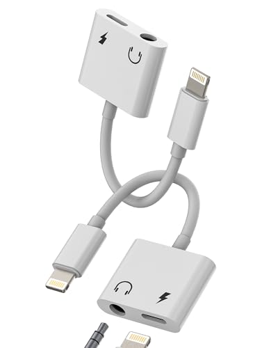 Lightning auf 3,5 mm Klinkenadapter (2 Stück) für iPhone 14 13 Pro für iPad, Ladegerät, Audio, Kopfhörer, Splitter, für Apple Kopfhörer, Doppelstecker, Telefonkabel, Autozubehör von Kefiany