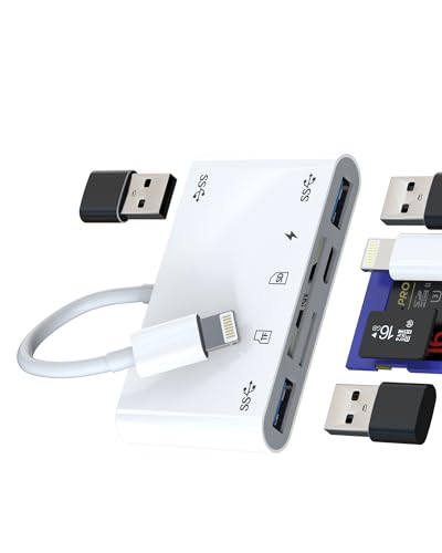 Lightning auf USB OTG TF SD Kartenleser Ladegerät Dongle (6-in-1) für Apple iPhone Adapterkabel Micro SD Kamera Maus Tastatur Memory Viewer Flash Drive Stick Kabel Konverter Kompaktes von Kefiany