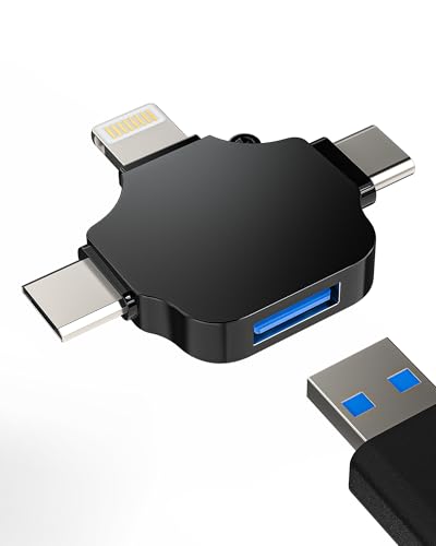OTG-Kabel (3 in 1) USB C Lightning Micro USB Stecker auf USB Buchse für iPhone 16 15 14 Pro Externer USB-Stick USB-A 3.0 Festplatte Speicher für iPad zertifiziert für Apple MFI Android Smartphone von Kefiany