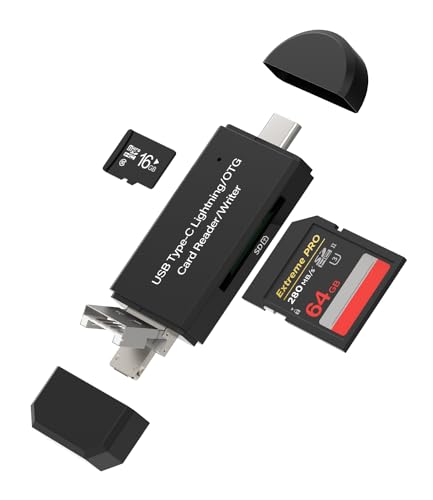 SD-Kartenleser (4-in-1), USB C Lightning USB-A Micro USB Adapter kompatibel für iPhone 16 15 14 Kamera TF Speicherkarten kompakt für Apple Typ C PC kompatibel mit Samsung Adapter von Kefiany