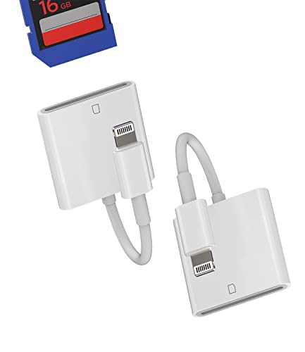 SD Kartenleser auf Lightning Klinke Kartenlesegerät(2 Pack) Speicherkarte Adapter MFI Card Reader Karten Zubehör Kompatibel mit iPhone 14 13 12 11 Pro Max Mini 8 7 6 Plus X Xs Xr Se iPad ip von Kefiany