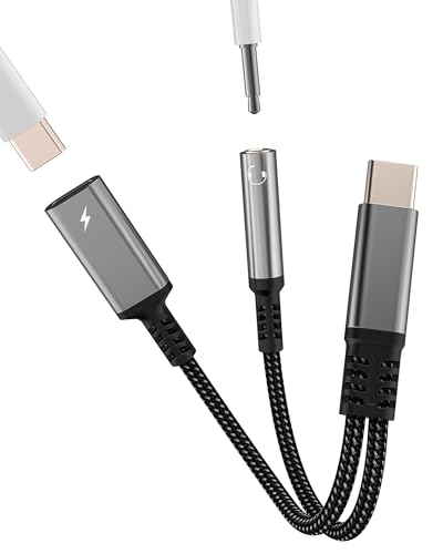 USB C Auf AUX Audio Adapter(2in1)Type-c Kabel Stecker Power Ladeadapter DAC 3.5mm Kopfhörer Splitter Auto Headphone Jack Kopfhöreranschluss Kompatibel für Samsung Handy für Apple iPhone 15 iPad 3.5+tp von Kefiany