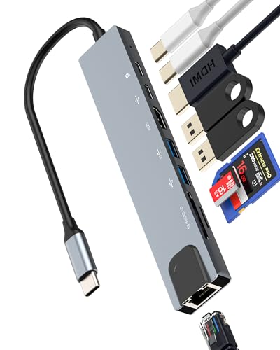 USB C Hub Ethernet Adapter HDMI SD Micro SD USB 3.0 Type C (8in1) für Apple iPhone 15 MacBook iPad Air kompatibel für Samsung PC Laptop Tablet Docking Station Multiport Kartenleser Kabel tp-8in1 von Kefiany