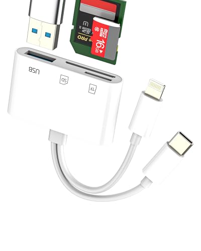 USB C Lightning auf SD Micro SD Kartenleser (3 in 1) USB OTG 3.0 Adapter für iPhone 16 15 14 Pro kompatibel mit Samsung Kamera für iPad TF Speicher Multiport Übertragung Dateien Telefon von Kefiany