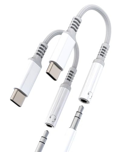 USB C auf Jack Audio 3,5 mm Adapter (2 Stk) AUX Kopfhörer Kabel DAC Typ C Dongle für iPhone 16 15 Pro Kompatibel mit Samsung Adapter für Apple Mikrofon Auto-Hilfsstecker für iPad Kopfhörer von Kefiany