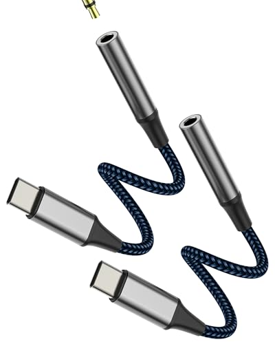 USB C zu AUX Audiokabel (2 Stück) Dongle Buchse Kopfhörer 3,5 mm für iPhone 16 Typ C DAC kompatibel mit Samsung Kopfhörer-Adapter für Apple Mikrofon Autohelfer Stecker für iPad Android von Kefiany