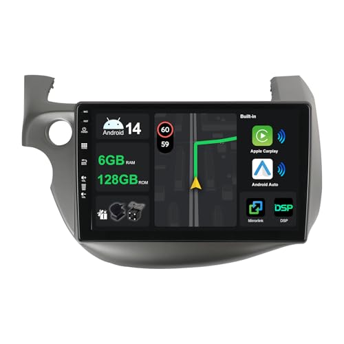 [6G+128G] IPS 10.1" Android 14 Autoradio Für Honda Fit Jazz 2007-2014 mit navi Octa Core-[Eingebauter CarPlay/Android Auto/DSP/Mirror Link/GPS Navi/360 Camera/Bluetooth 5.0/WiFi/USB von KeiDilie