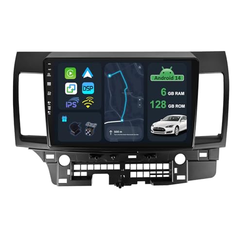 [6G+128G] IPS 10.1" Android 14 Autoradio Für Mitsubishi Lancer 2008-2016 mit navi Octa Core-[Eingebauter CarPlay/Android Auto/DSP/Mirror Link/GPS Navi/360 Camera/Bluetooth 5.0/WiFi/USB von KeiDilie