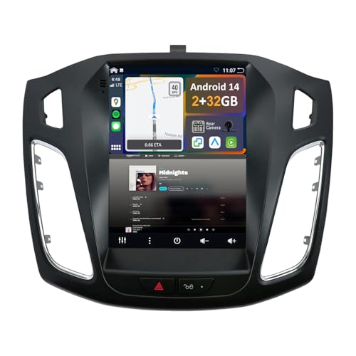CADLEY Android 14 Autoradio für Ford Focus 2010-2014-mit Wireless Apple CarPlay|Android Auto|Mirror Link|GPS Navigation|Bluetooth 5.0|WiFi |USB|Navi|FM+Rückfahrkamera von KeiDilie