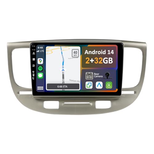 CADLEY Android 14 Autoradio für KIA Rio 2 2005-2011-mit Wireless Apple CarPlay|Android Auto|Mirror Link|GPS Navigation|Bluetooth 5.0|WiFi |USB|Navi|FM+Rückfahrkamera von KeiDilie