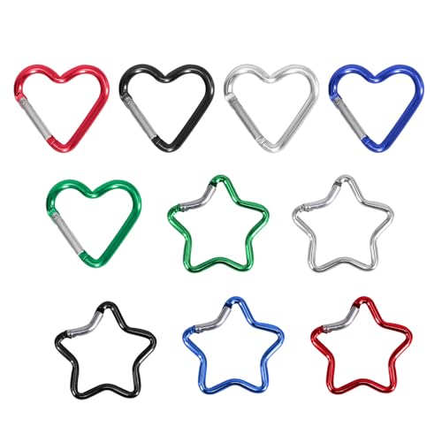 10 x Herz-Stern-Federverschlüsse aus Aluminiumlegierung, Karabinerhaken, Schlüsselanhänger, Metall-Karabiner, Schlüsselanhänger 10 x Herz-Stern-Federverschlüsse aus Aluminiumlegierung, Karabinerhaken, Schlüsselanhänger, Metall-Karabiner, Schlüsselanhänger von Kelisdi