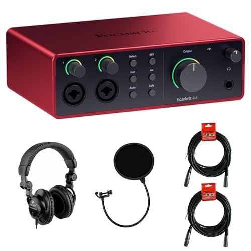 Focusrite Scarlett 4i4 USB-C Audio/MIDI-Schnittstelle (4. Generation) Paket mit Polsen HPC-A30 Studio Monitor, Pop-Filter und 2 XLR- XLR-Kabel von Kellards