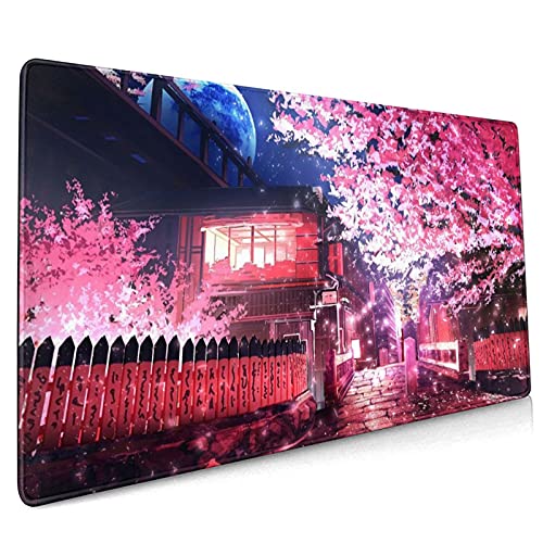 Japanisches Sakura Anime erweitertes Mauspad, 80 x 39 cm, XXL, rosa Kirschblüte, rutschfeste Gummiunterseite, großes Mauspad, wasserdichte Tastatur-Mauspad, Schreibtischunterlage für Büro und Zuhause von Kelysun