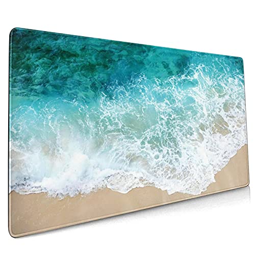 Mauspad mit Strandmotiv, 90 x 39 cm, Meereswelle, kühl, Sommer, XXL, rutschfeste Gummiunterseite, groß, blaugrün, mit genähten Kanten, Tastatur-Mauspad, Schreibtischunterlage für Büro und Heimspiel Mauspad mit Strandmotiv, 90 x 39 cm, Meereswelle, kühl, Sommer, XXL, rutschfeste Gummiunterseite, groß, blaugrün, mit genähten Kanten, Tastatur-Mauspad, Schreibtischunterlage für Büro und Heimspiel von Kelysun
