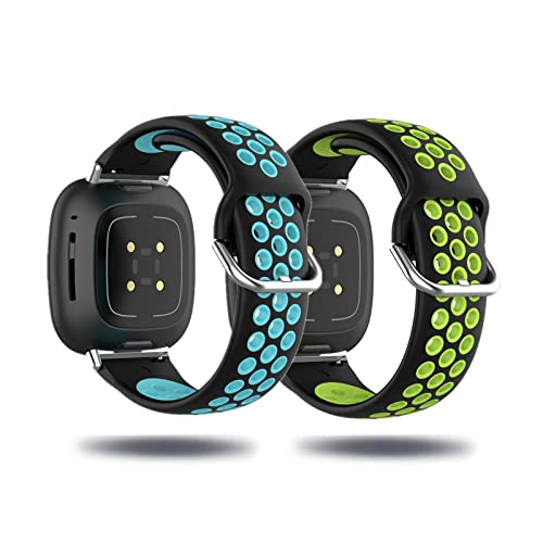 Kemikeji 2 Stück Silikon Armband für Fitbit Versa 3 /Fitbit Sense Sport Ersatzarmband Set für Damen Herren Männer Frauen Schwarz Loop Zweifarbiges Kompatibel mit Fitbit Versa 3 /Fitbit Sense (A) von Kemikeji