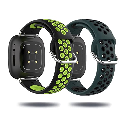 2 Stück Silikon Armband für Fitbit Versa 3 /Fitbit Sense Sport Ersatzarmband Set für Damen Herren Männer Frauen Schwarz Loop Zweifarbiges Kompatibel mit Fitbit Versa 3 /Fitbit Sense (E) von Kemikeji