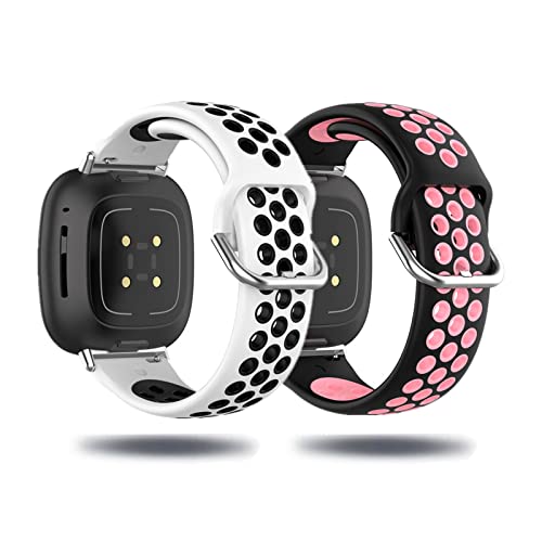 2 Stück Silikon Armband für Fitbit Versa 3 /Fitbit Sense Sport Ersatzarmband Set für Damen Herren Männer Frauen Schwarz Loop Zweifarbiges Kompatibel mit Fitbit Versa 3 /Fitbit Sense (G) von Kemikeji