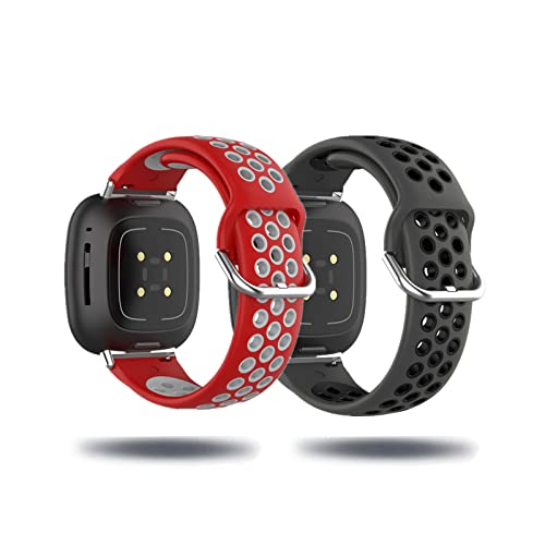 Kemikeji 2 Stück Silikon Armband für Fitbit Versa 3 /Fitbit Sense Sport Ersatzarmband Set für Damen Herren Männer Frauen Schwarz Loop Zweifarbiges Kompatibel mit Fitbit Versa 3 /Fitbit Sense (C) von Kemikeji