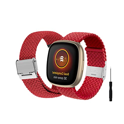 Kemikeji Armbänder für Fitbit Versa 3 Armband/Fitbit Sense Armband Nylon Elastisch Stoff Loop für Damen Herren Sport Watch Ersatzarmband Kompatibel mit Fitbit Versa 3 Armband/Fitbit Sense (rot) von Kemikeji