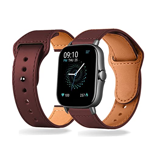 Kemikeji Lederarmband Kompatibel mit Amazfit GTS/GTS 2/GTS 2e/GTS 2 Mini Armband Leder 20mm Ersatzarmband Armbänder für Damen Herren Frauen für Amazfit GTS/GTS 2/GTS 2e/GTS 2 Mini (Rotwein) von Kemikeji