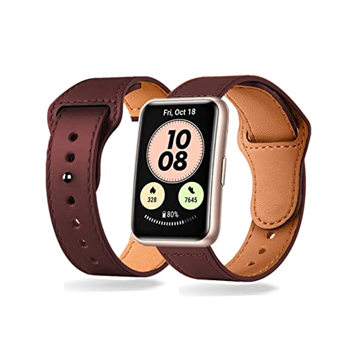 Kemikeji Lederarmband Kompatibel mitHuawei Watch Fit Armband Leder 20mm Ersatzarmband Armbänder für Damen Herren Frauen für Huawei Watch Fit (Rotwein) von Kemikeji