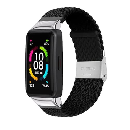 Kemikeji Nylon Armbänder für Huawei Band 6 / Honor Band 6 Armband Elastisch Stoff + Metall Verbinden für Damen Herren Sport Watch Ersatz Armband Kompatibel mit Huawei Band 6 / Honor Band 6 (Schwarz) von Kemikeji