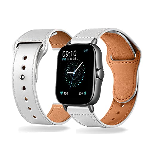 Lederarmband Kompatibel mit Amazfit GTS/GTS 2/GTS 2e/GTS 2 Mini Armband Leder 20mm Ersatzarmband Armbänder für Damen Herren Frauen für Amazfit GTS/GTS 2/GTS 2e/GTS 2 Mini (Weiß) von Kemikeji