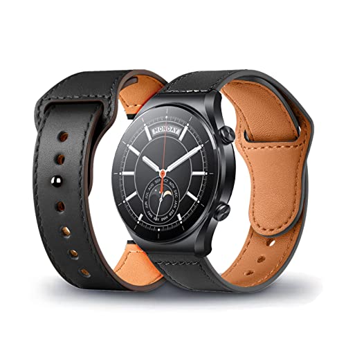 Lederarmband Kompatibel mit Xiaomi Watch S1 Armband Leder 20mm Ersatzarmband Armbänder für Damen Herren Frauen für Xiaomi Watch S1 (Schwarz) von Kemikeji