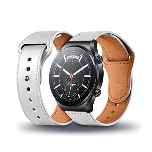 Lederarmband Kompatibel mit Xiaomi Watch S1 Armband Leder 20mm Ersatzarmband Armbänder für Damen Herren Frauen für Xiaomi Watch S1 (Weiß) von Kemikeji