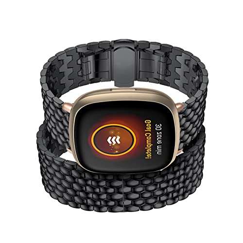 Metall Armbänder für Fitbit Versa 3 Armband/Fitbit Sense Armband Edelstahl Loop für Damen/Herren Watch Ersatzarmband Uhrenarmbänd Kompatibel mit Fitbit Versa 3 Armband/Fitbit Sense (Schwarz) von Kemikeji